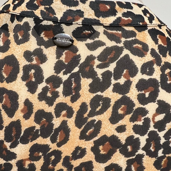 Guess Blouse Animal Print V-Neck Small Long Sleeve Brown Semi Sheer. - Picture 7 of 10